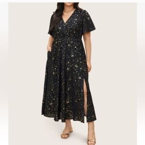 BloomChic Black Maxi Dress with Gold Stars